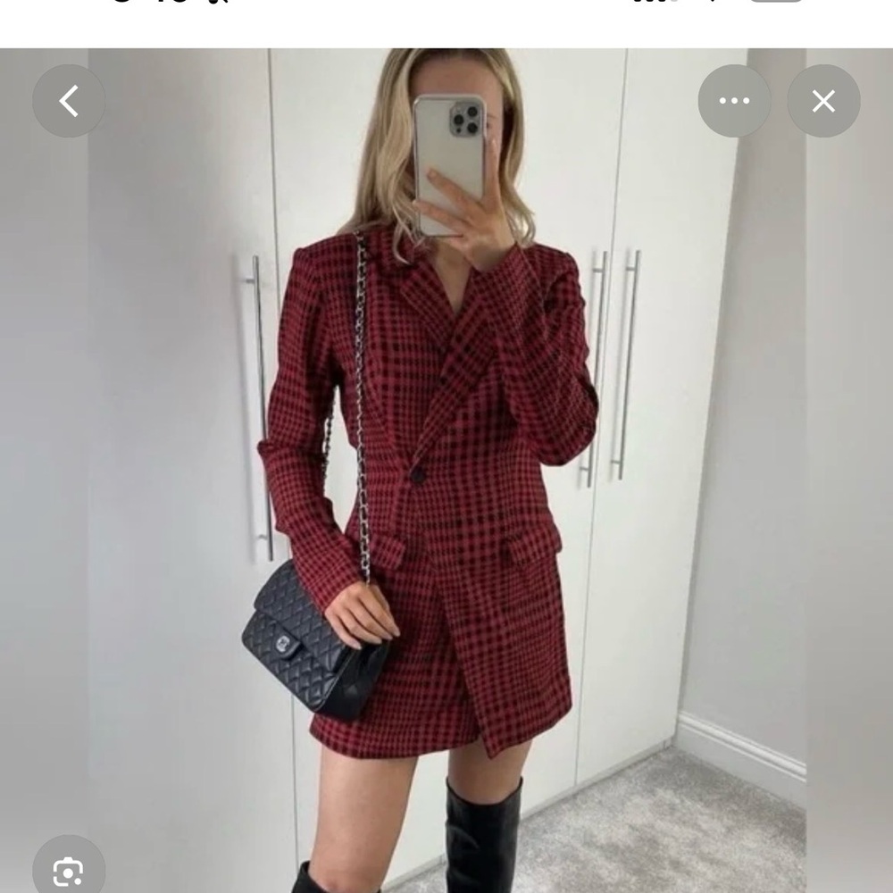 Zara Red and Black Plaid Long Sleeve Dress romper